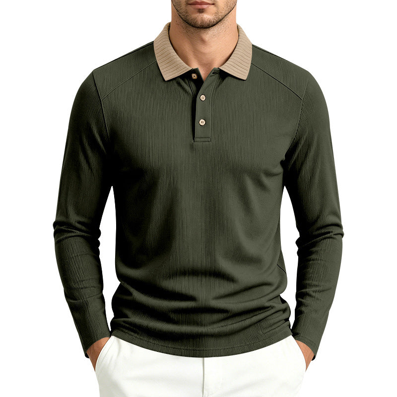 Herren Langarm-Poloshirt mit gerippter Kontrastkragen und feiner Waffelstruktur Shop Nory