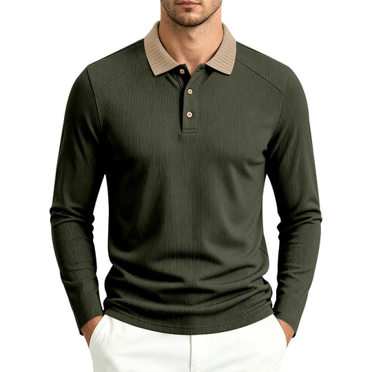 Herren Langarm-Poloshirt mit gerippter Kontrastkragen und feiner Waffelstruktur Shop Nory