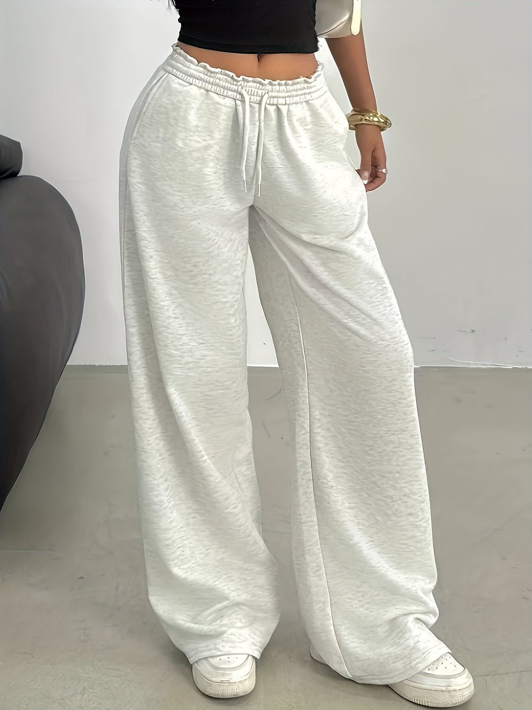 Damen Weiche Lounge-Palazzohose mit gerafftem Smokbund und Tunnelzug Shop Nory