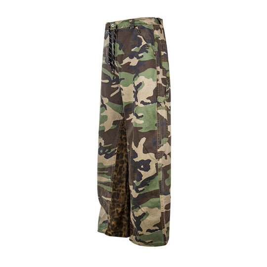 Damen Weite Cargo-Culottehose mit Camouflage-Print und Leoparden-Detail Shop Nory