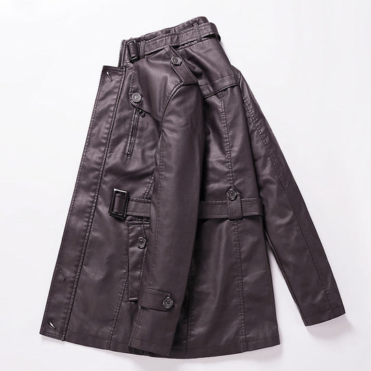 Herren Taillierter Leder-Trench mit Gürtel und Ziernähten Shop Nory