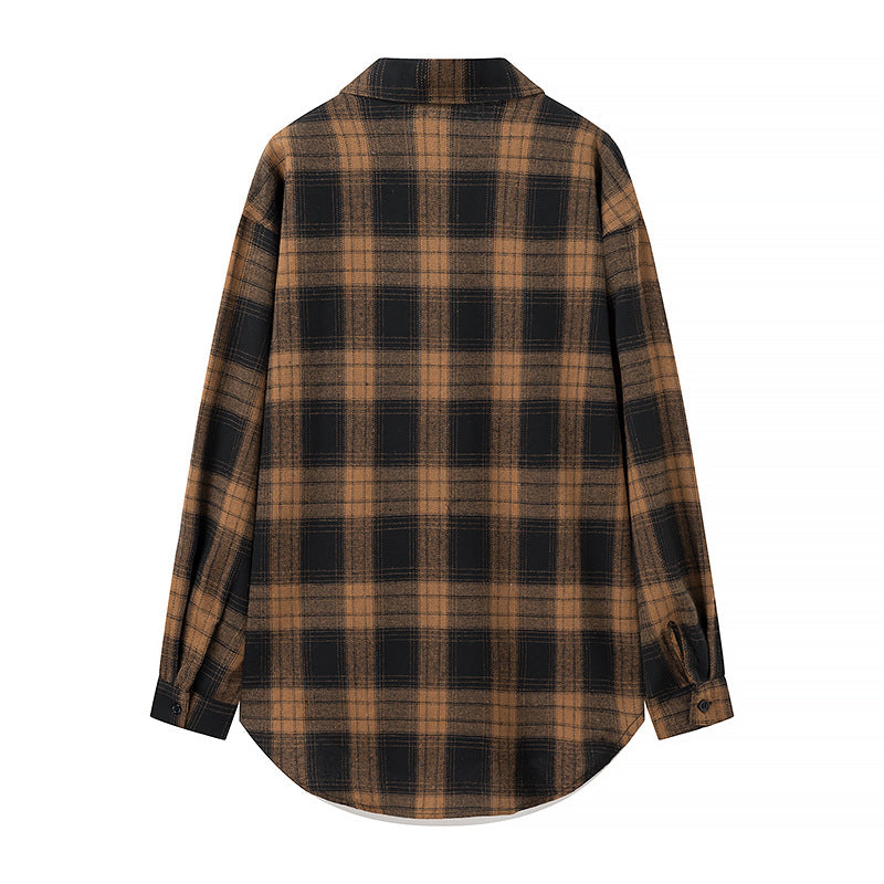 Damen Oversize‑Karo‑Hemdbluse mit aufgesetzten Brusttaschen und abgerundetem Saum Shop Nory