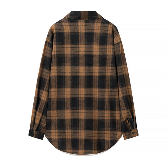 Damen Oversize‑Karo‑Hemdbluse mit aufgesetzten Brusttaschen und abgerundetem Saum Shop Nory