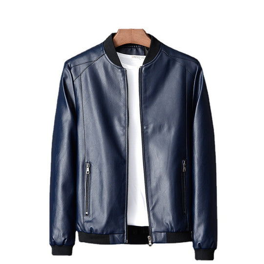 Herren schlanke Kunstleder‑Bomberjacke mit kontrastierendem Rippkragen und verdecktem Reißverschluss Shop Nory