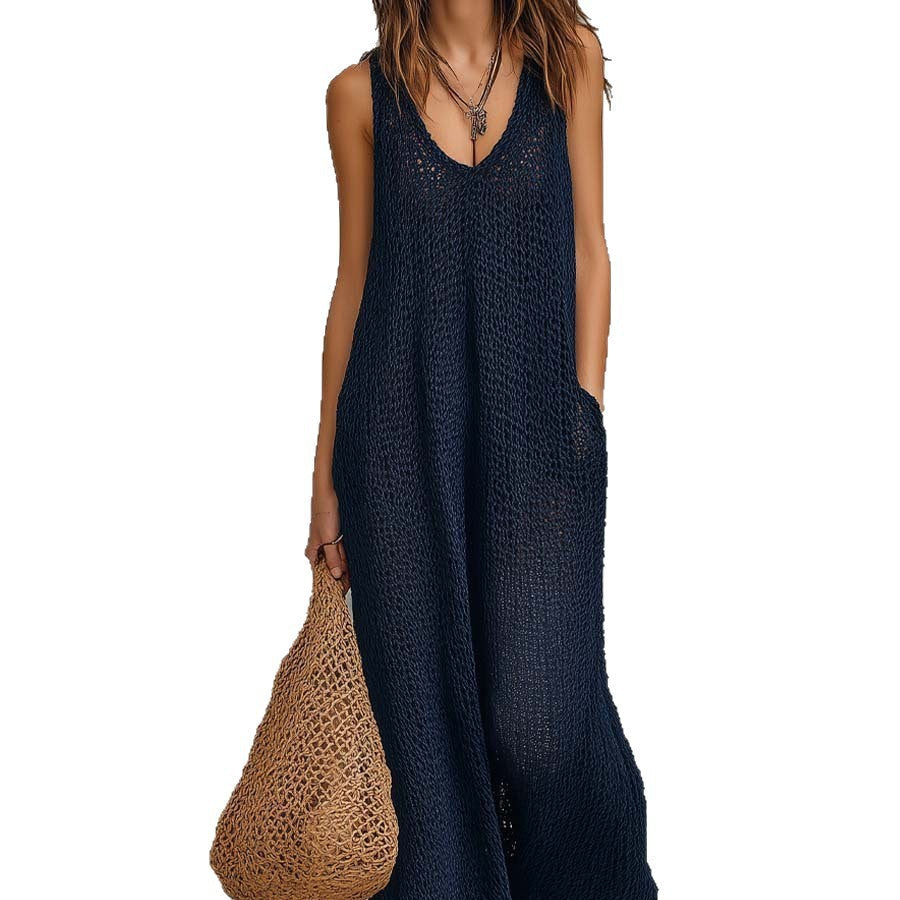 Damen Luftiges Sommerkleid mit seitlichen Taschen und tiefem Ausschnitt Shopnory