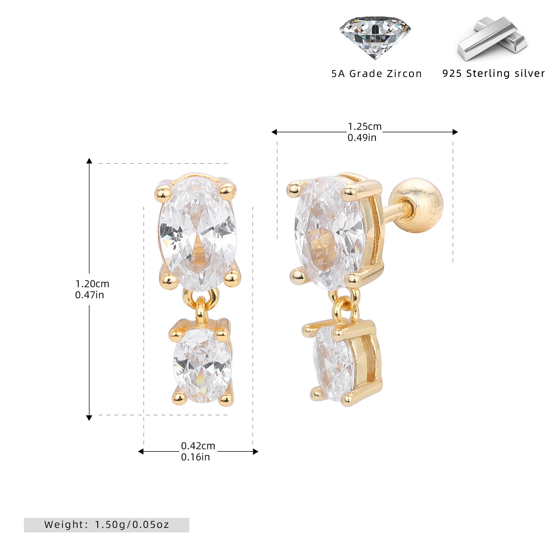 Damen Ohrstecker mit elegantem Zirkonanhänger aus 925 Sterling Silber Shop Nory