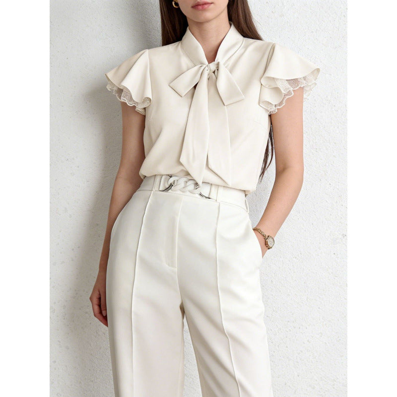 Damen Bluse mit Rüschenärmeln und feminine Schleife