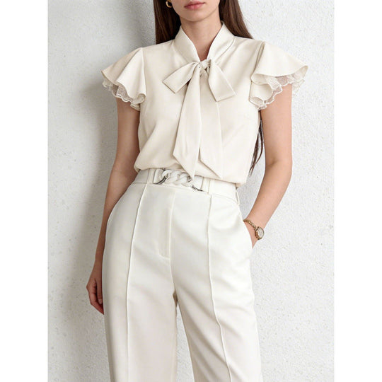 Damen Bluse mit Rüschenärmeln und feminine Schleife