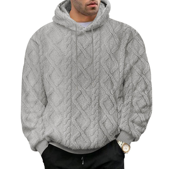 Herren nan kuscheliger Sherpa-Kapuzenpullover mit diamantgeprägter Struktur, Kordelzug und elastischen Rippbündchen Shop Nory