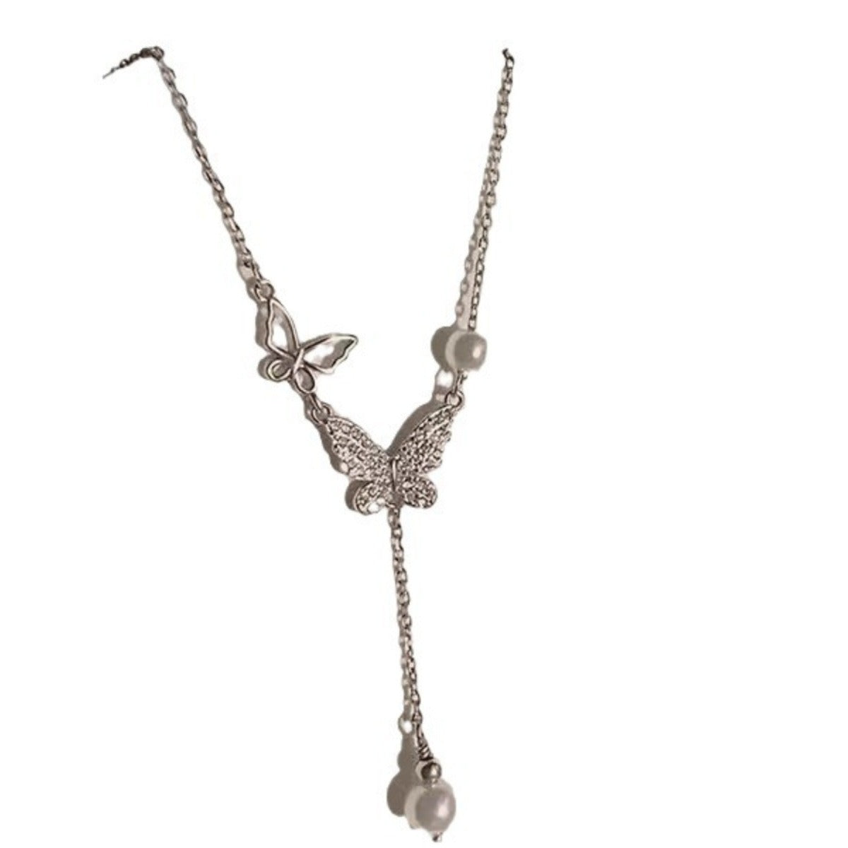 Damen Halskette mit filigranem Schmetterlingsdesign und Perlenakzent Shop Nory