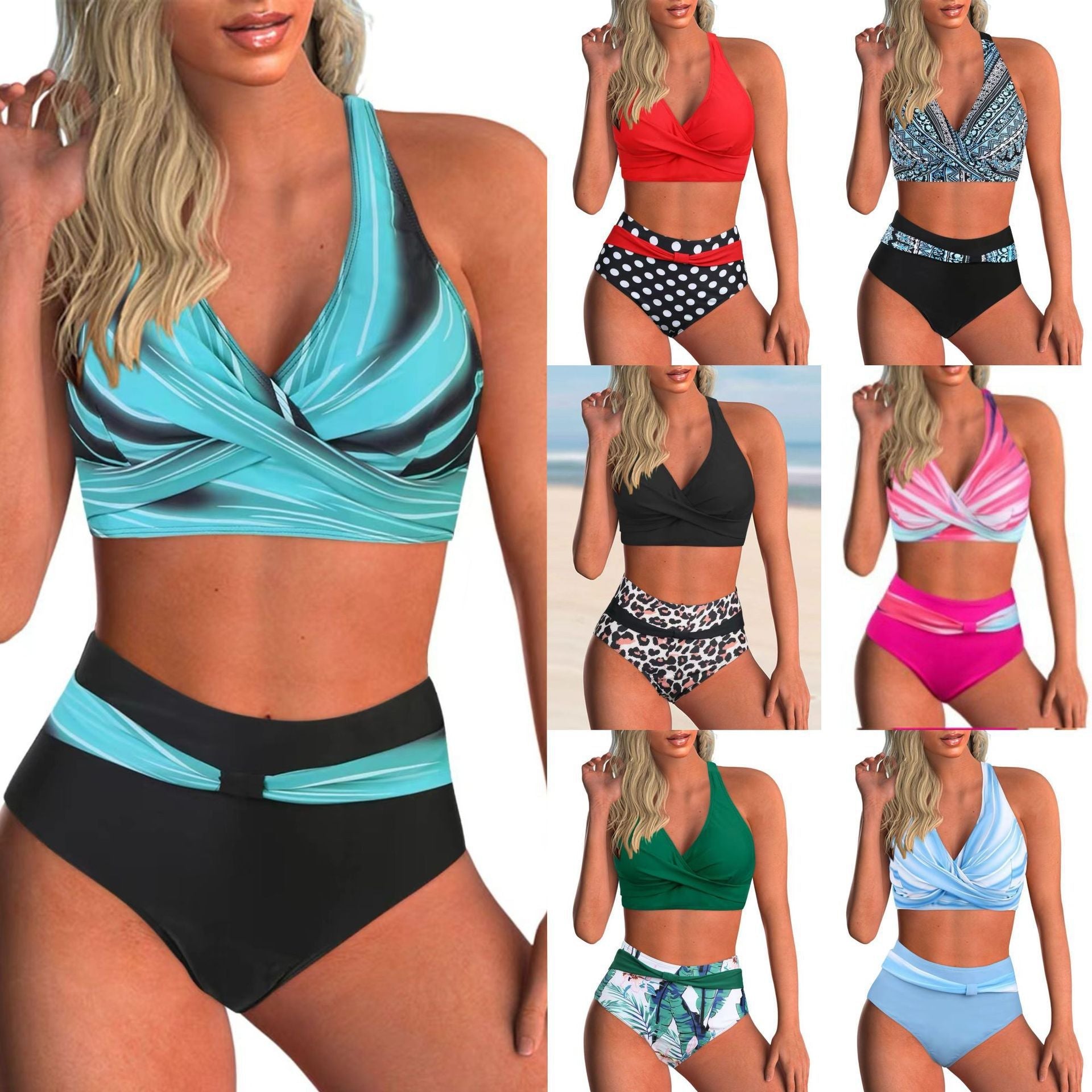 Damen Hochtailliertes Bikini-Set mit modischem Wickeloberteil