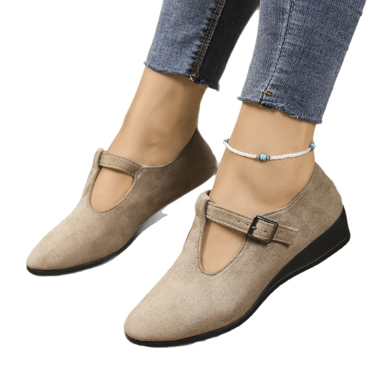 Damen Wedge-Mokassins mit seitlichem Riemen und ergonomischem Fußbett