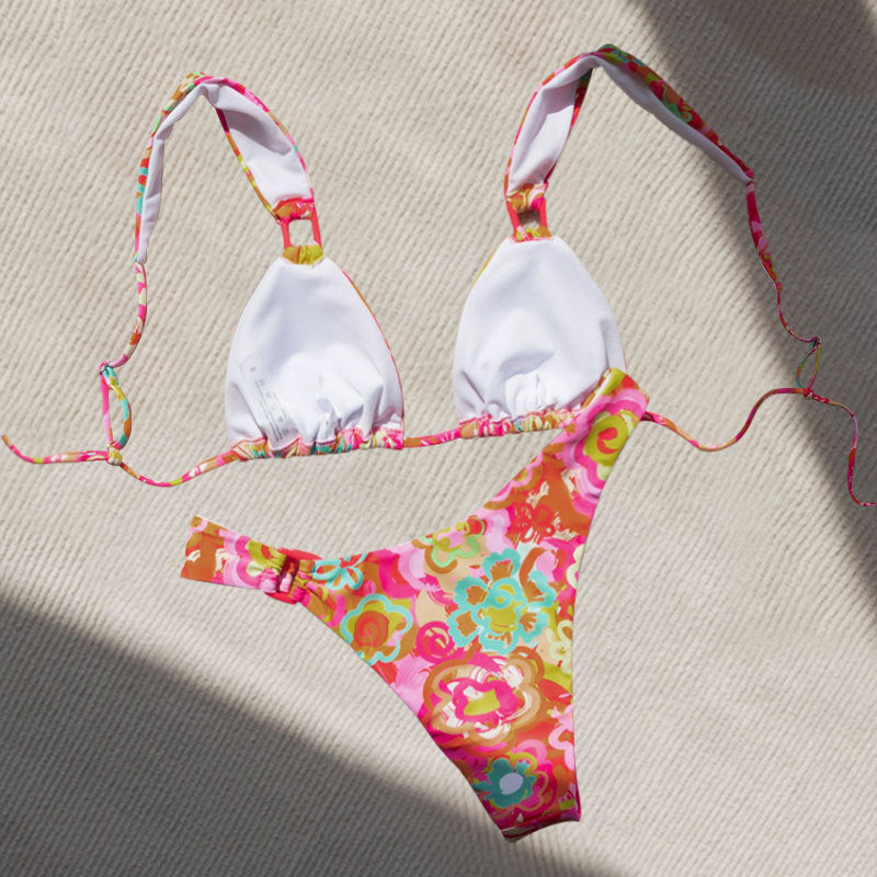 Damen Triangel-Bikini mit verstellbaren Trägern und floralem Design Shopnory