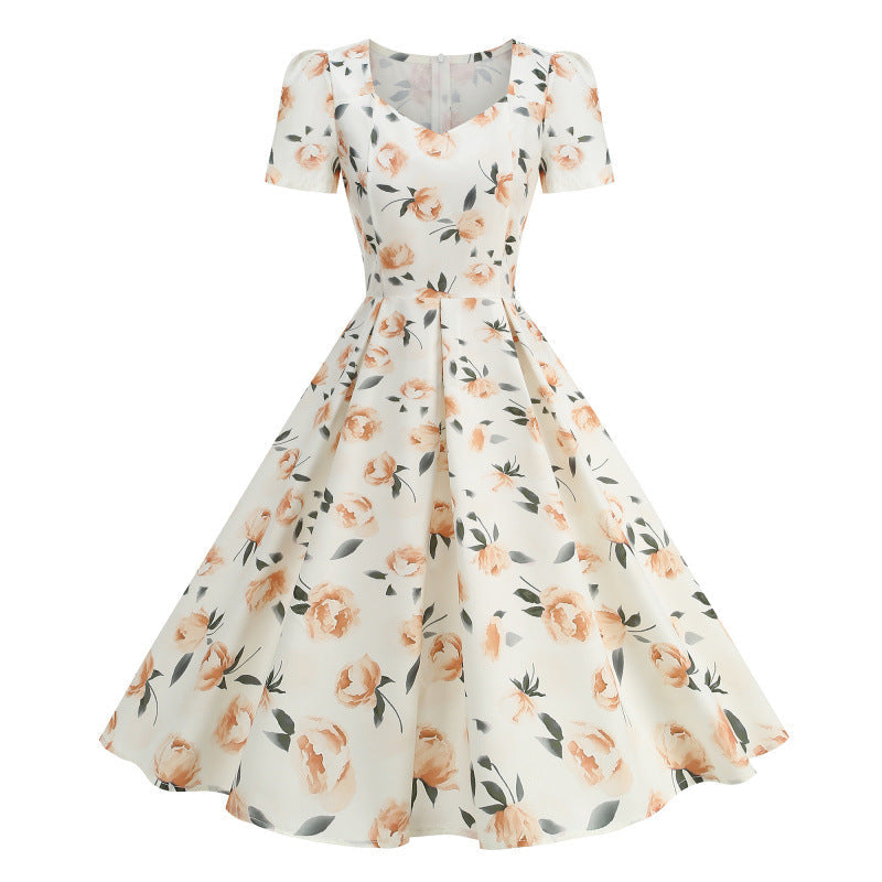 Damen Freizeitkleid mit floralem Design und schwingendem Rock