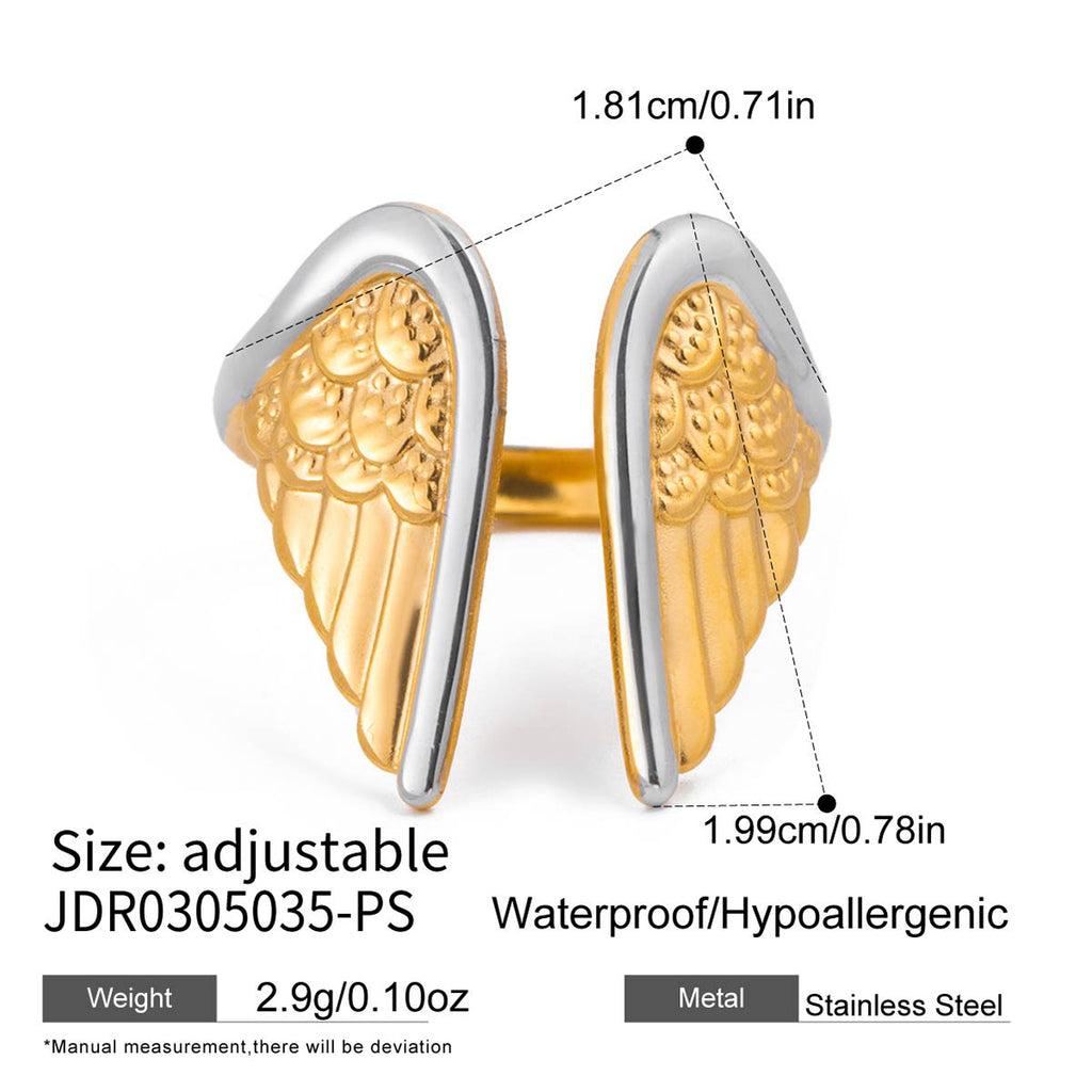Damen Offener Ring mit Engelsflügel-Design aus hypoallergenem Edelstahl Shop Nory
