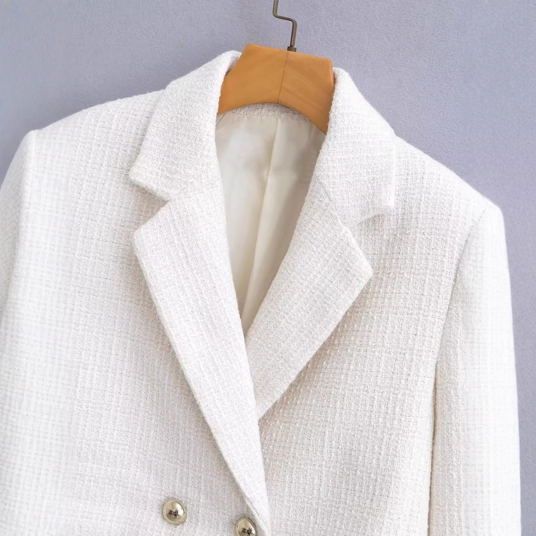 Damen Kurz geschnittener Bouclé-Blazer mit taillierter Silhouette und Doppelknopf Shop Nory