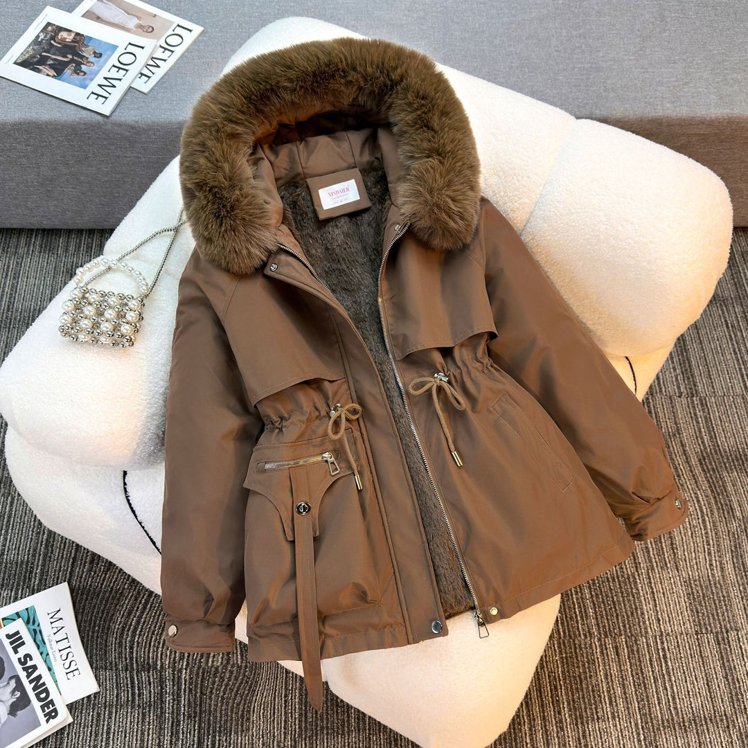 Damen nan wattierter Parka mit abnehmbarem Kunstfellkragen, Tunnelzugtaillierung und Reißverschlusstaschen Shop Nory