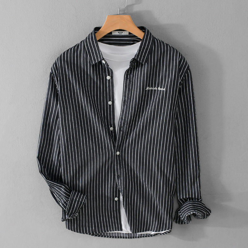 Herren Nadelstreifen-Lagenhemd im Overshirt-Stil mit dezenter Bruststickerei Shop Nory