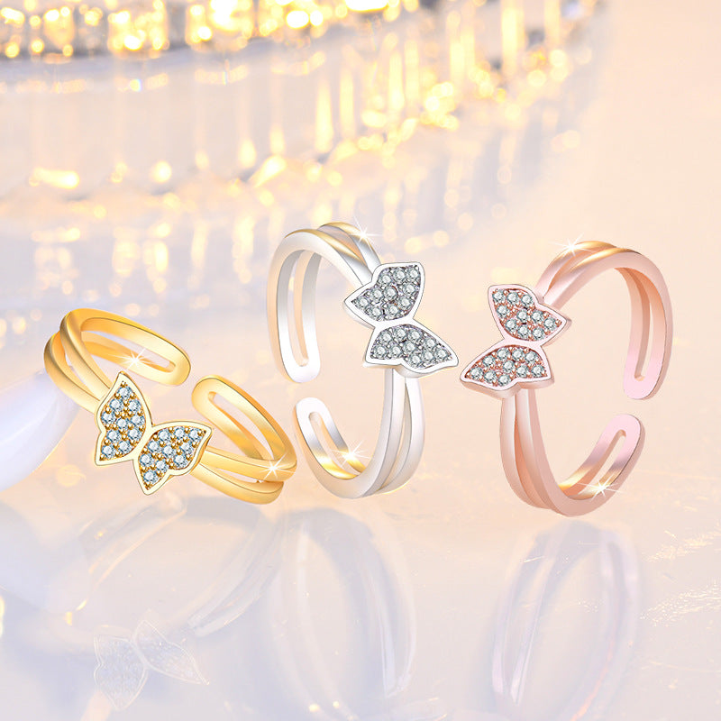 Damenring mit filigranem Schmetterlingsdesign und funkelnden Zirkonia Shop Nory