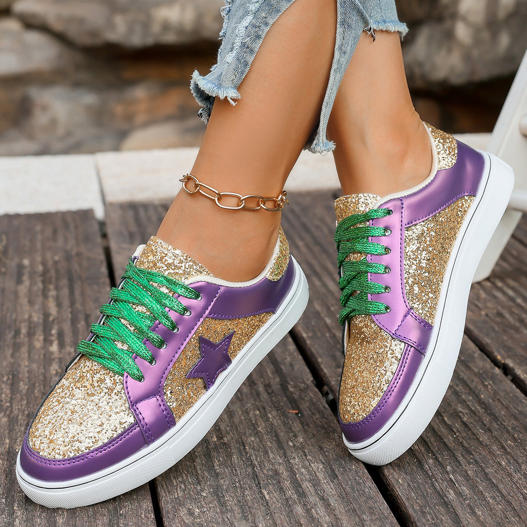 Damen modische Plateausneaker mit Glitzerpanelen, Sternapplikation und gepolsterter Komfortsohle Shop Nory