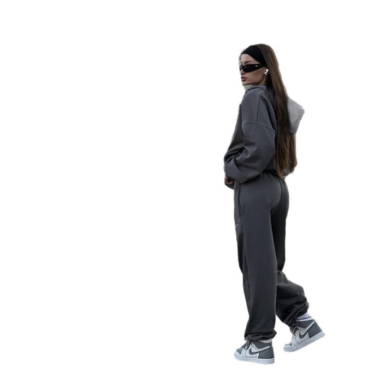 Damen Loose-Fit Freizeit-Set mit Zip-Kapuze und weitem Palazzo-Jogger Shop Nory