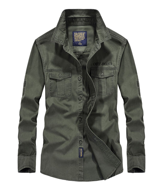 Herren Utility‑Field‑Hemdjacke mit Brustpattentaschen, Rollärmel und robustem Canvas Shop Nory
