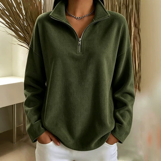 Damen Kuscheliger Oversize-Fleecepullover mit halbem Reißverschluss und Stehkragen Shop Nory