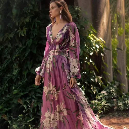 Damen Maxikleid Fließendes V-Ausschnitt