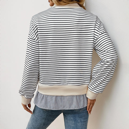 Damen Lässiges Ringel-Sweatshirt mit Lagenoptik-Saum Shop Nory