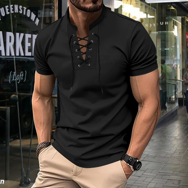 Herren lässiges Poloshirt mit Schnürung