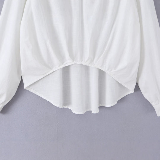Damen Oversize-Bluse mit tiefem V-Ausschnitt, Hemdkragen und gerafftem Frontsaum Shop Nory