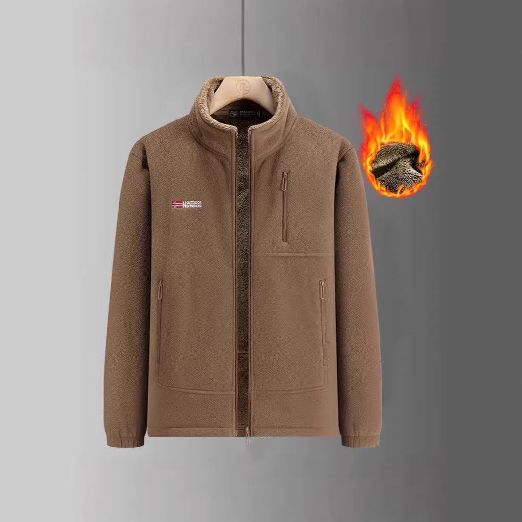 Herren Fleecejacke mit Teddyfutter, Stehkragen und mehreren Reißverschlusstaschen Shop Nory