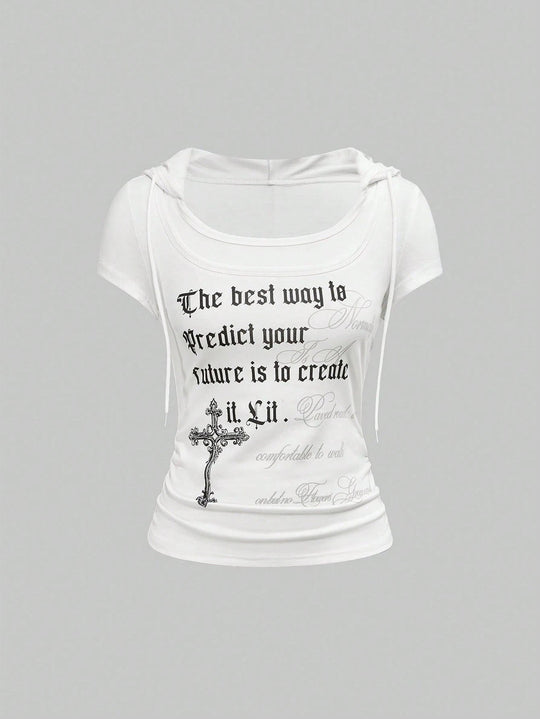 Damen Kapuzen-T-Shirt mit einzigartigem Schriftzug Shopnory