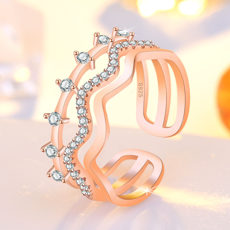 Damen Offener Ring mit kunstvollem Zickzack-Design und funkelnden Zirkonia Shop Nory