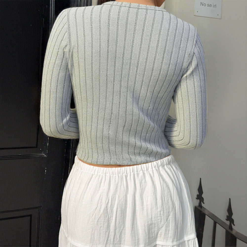 Damen gerippter taillierter V‑Ausschnitt Knopfcardigan Feinstrick Shop Nory