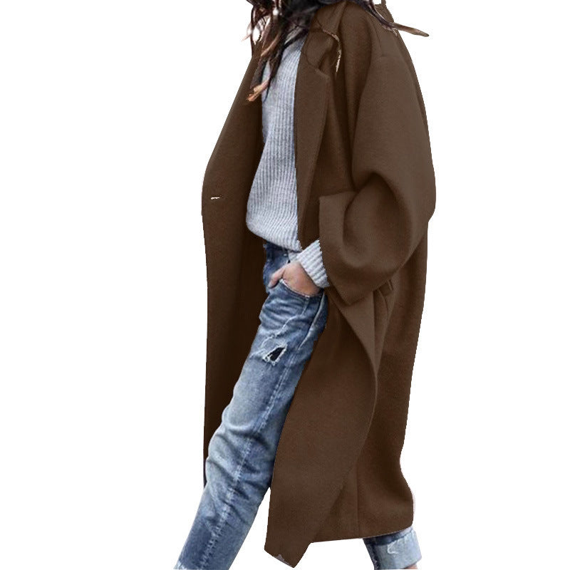 Damen Oversize Wollmantel mit fallender Schulter, offener Front und Eingrifftaschen Shop Nory