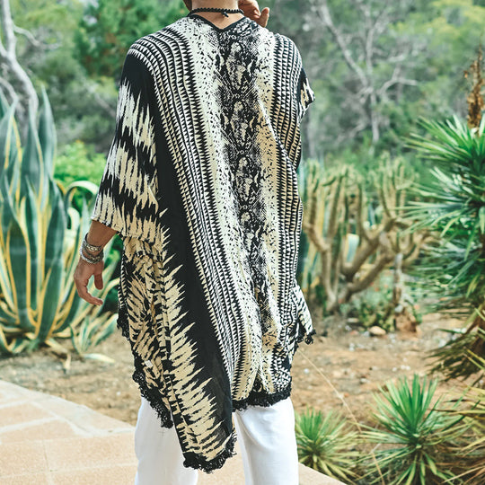 Herren Leichter Ethno-Strandkaftan mit V-Ausschnitt und Fransen Shop Nory