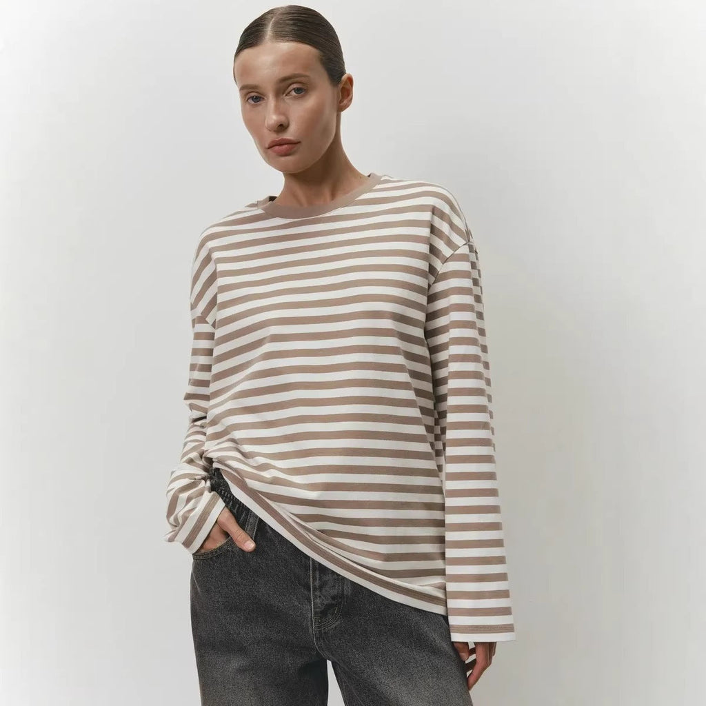 Damen gestreiftes Langarmshirt mit lässigem Schnitt und rundem Halsausschnitt