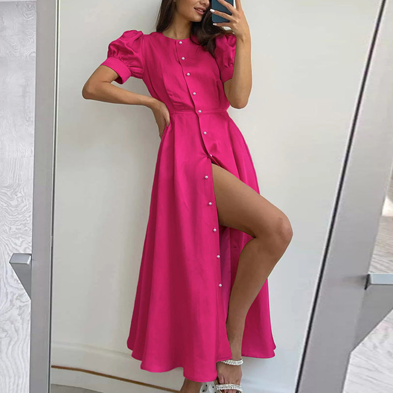 Damen Hemdkleid mit hochgeschlossenem Kragen und seitlichem Schlitz