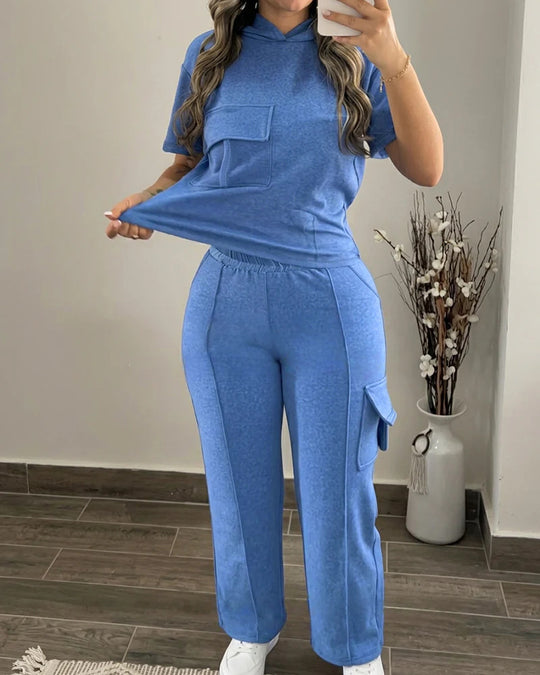 Damen Loungewear-Set mit Kapuzenoberteil und Cargo-Palazzohose Shop Nory