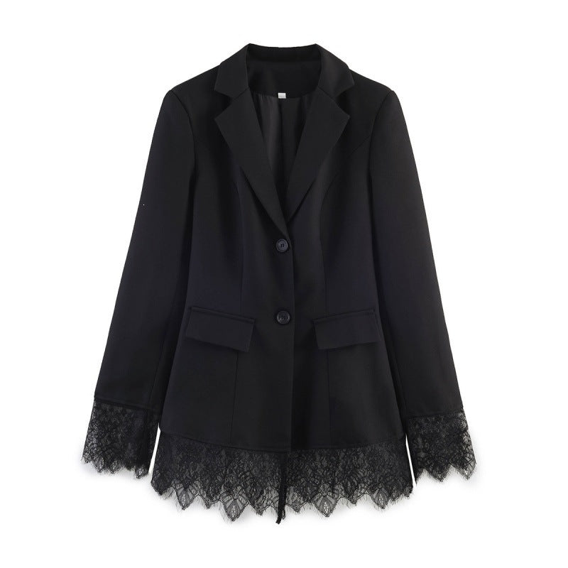 Damen taillierter Blazer mit Spitzenbesatz und ausgestelltem Saum Shop Nory