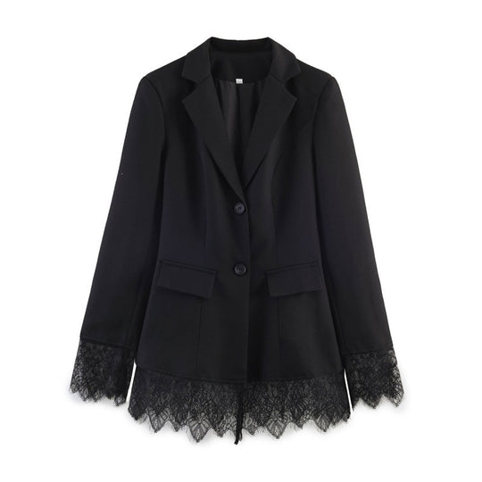 Damen taillierter Blazer mit Spitzenbesatz und ausgestelltem Saum Shop Nory