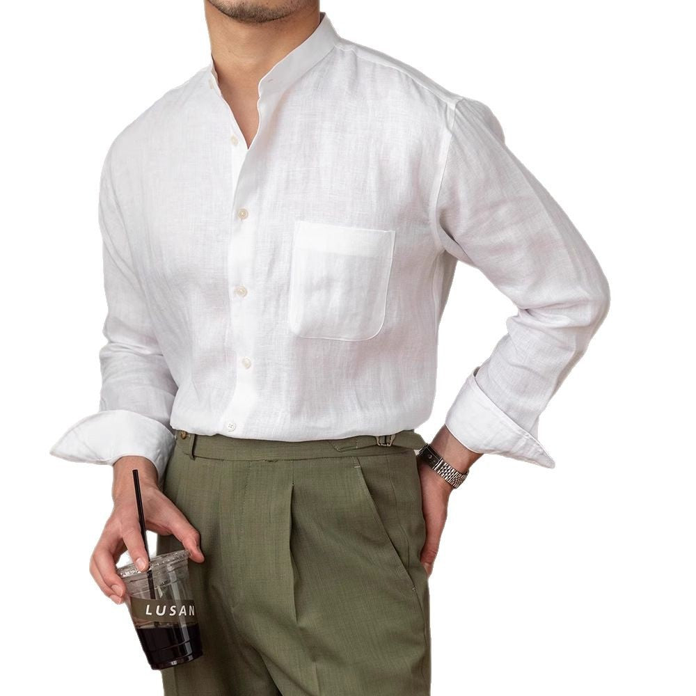Herren Leinenhemd mit Stehkragen und Brusttasche Shop Nory