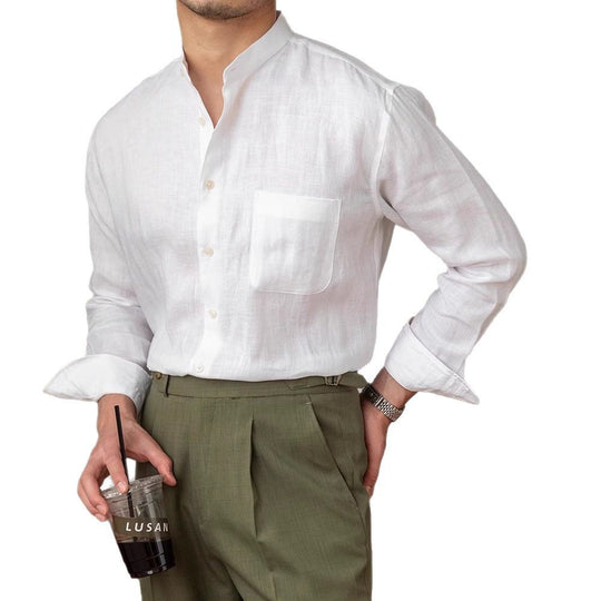 Herren Leinenhemd mit Stehkragen und Brusttasche Shop Nory