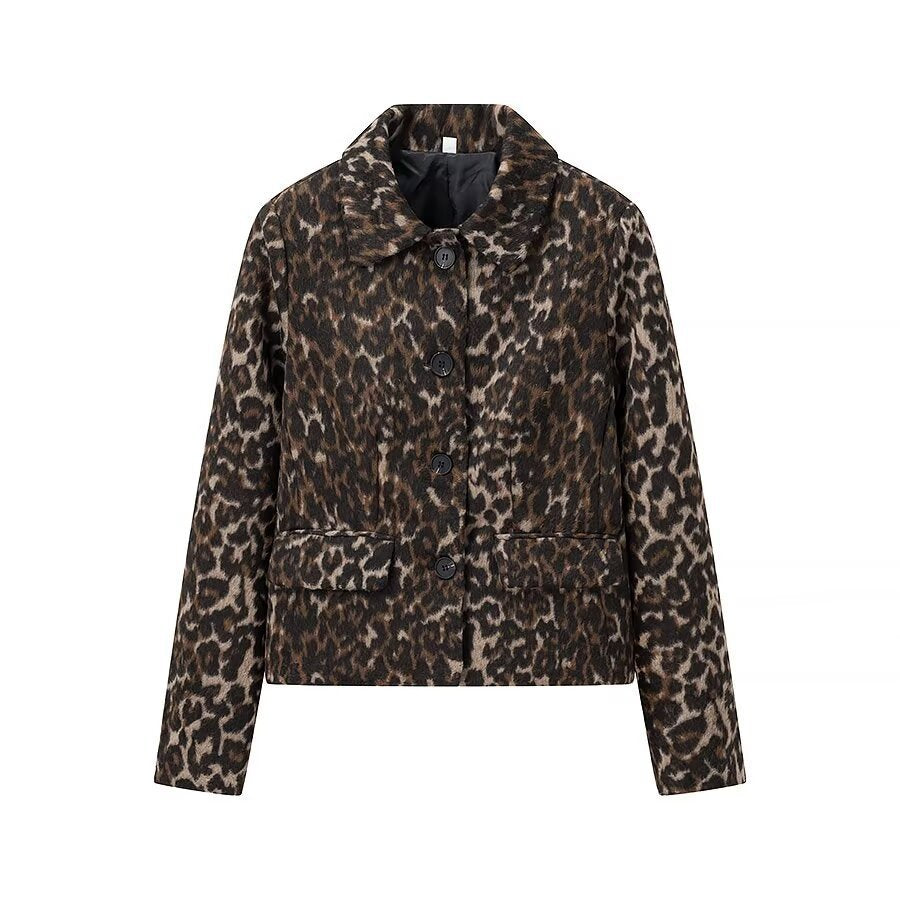 Damen Boxy‑Kurzjacke mit Leopardenmuster, Hemdkragen und aufgesetzten Pattentaschen Shop Nory