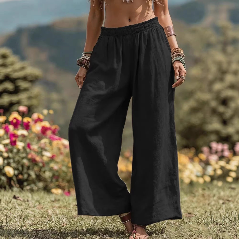 Damen Weit geschnittene Leinenhose