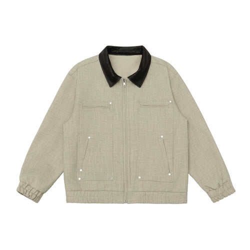 Unisex Boxy-Workwear-Blouson mit lederbesetztem Kragen, Utility-Taschen und elastischem Saum Shop Nory
