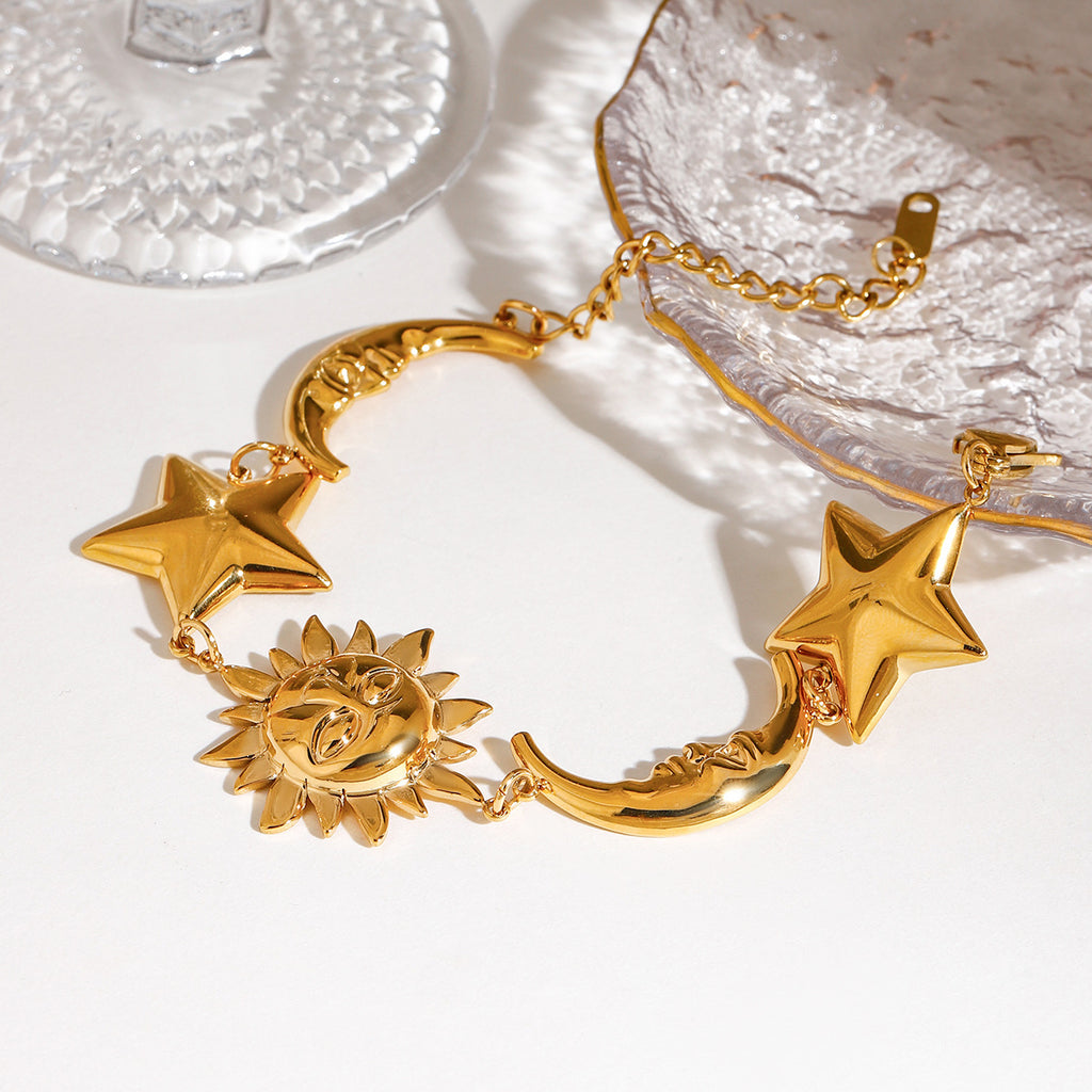 Damen elegante und hypoallergene Armbanduhr mit Mond- und Sternmotiven Shop Nory