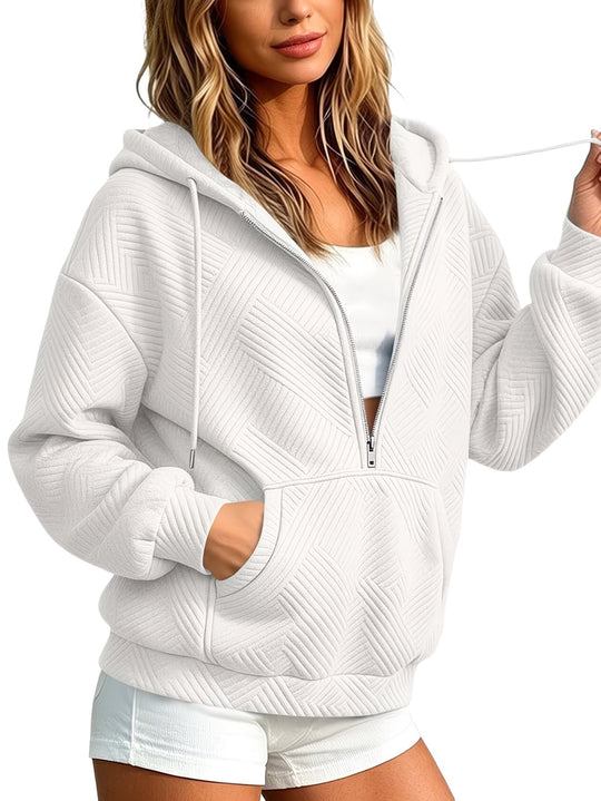 Damen Gequilteter Half-Zip Kapuzenpullover mit geometrischer Steppstruktur Shop Nory