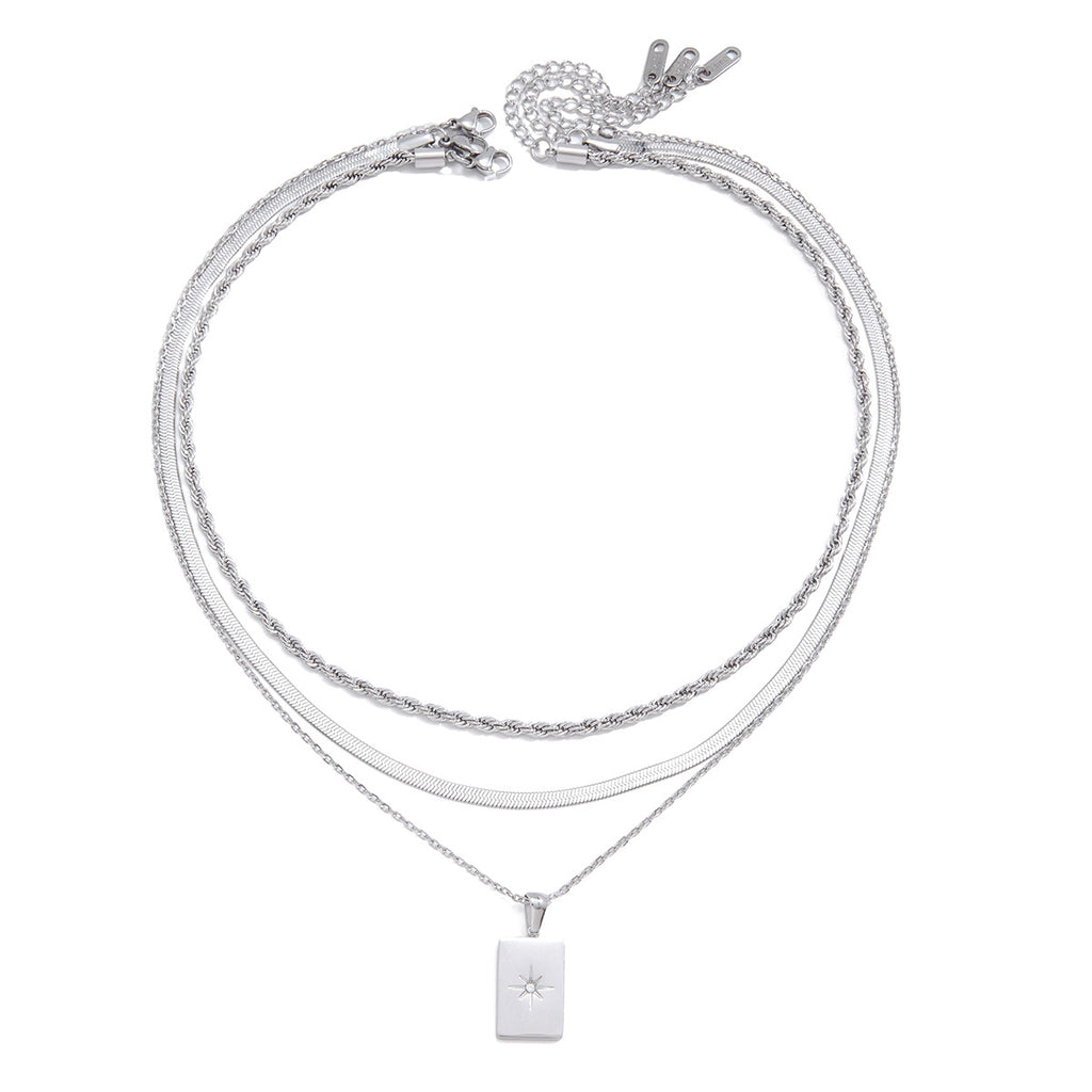 Damen mehrlagige Halskette mit filigranem Anhänger und robustem Edelstahl Shop Nory